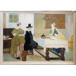 Large framed 1969 painting on board of an Elizabethan scene signed J Holden - frame 90.5cm x 128.5cm