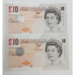 c.2000 England 2 x Darwin £10 notes - Lowther EL (reverse ~ The Governor and Company)