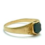 Antique unmarked gold (touch tests as 18ct) childs? signet ring inset with bloodstone shield with