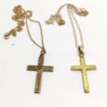 2 x crosses (1 silver & gold, 1 14ct gold filled) - both on 9ct gold chains (longest 44cm) ~ total