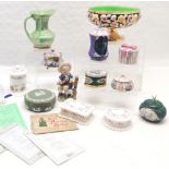 Green lustre jug, Elizabethan bone china part dressing table set, green Wedgwood trinket box, t/w