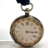 Antique silver cased pocket watch (40mm case) with engraved detail to reverse (with key) & runs