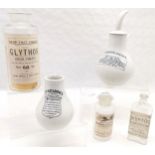 Qty of antique chemists jars, bottles & inhalers (Dr Nelson's) inc Glythos cough tablets jar (