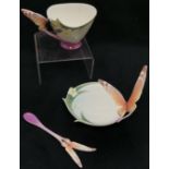 Franz porcelain Butterfly cup, saucer & spoon, 9 cm high, 14 cm wide, in good overall condition.