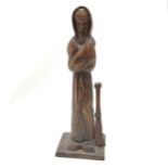 Antique hand carved religious figure of a monk with rosary - 31cm