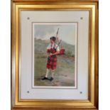 John Downton (b.1939) framed original painting of 'Tickling the chanter, Tablelands' of a bagpipe