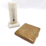 Art Deco alabaster desk thermometer (11.5cm) t/w novelty cigarettes case with map of central