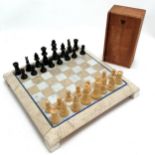 Marble chess board (27cm square) with wooden chessmen in original box