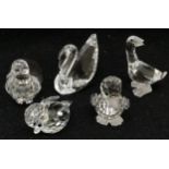 Collection of Swarovski crystal birds to include swan, 5 cm high, goose, dove and 2 ducks, all