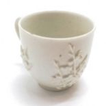 c.1750's Bow white porcelain (Blanc de chine) cup with applied prunus decoration - 5.5cm high x