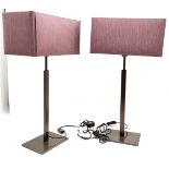 Pair of bedside lamps with rectangular purple shades, 66 cm high, 36 cm wide