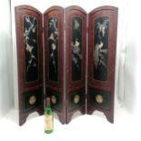 Oriental red & black lacquer 4fold screen with mother of pearl / bone bird and prunus detail - 106cm