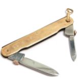 Samuel Morden & Co. 9ct hallmarked Chester 1918 2 bladed penknife with 2 gold pull buttons to the