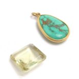 Foreign marked gold (touch tests as 18ct) mounted turquoise pendant (3cm & 4.5g total weight) t/w