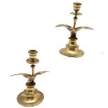 Pair of antique brass candlesticks with eagle detail to centre - 19cm high & in used condition