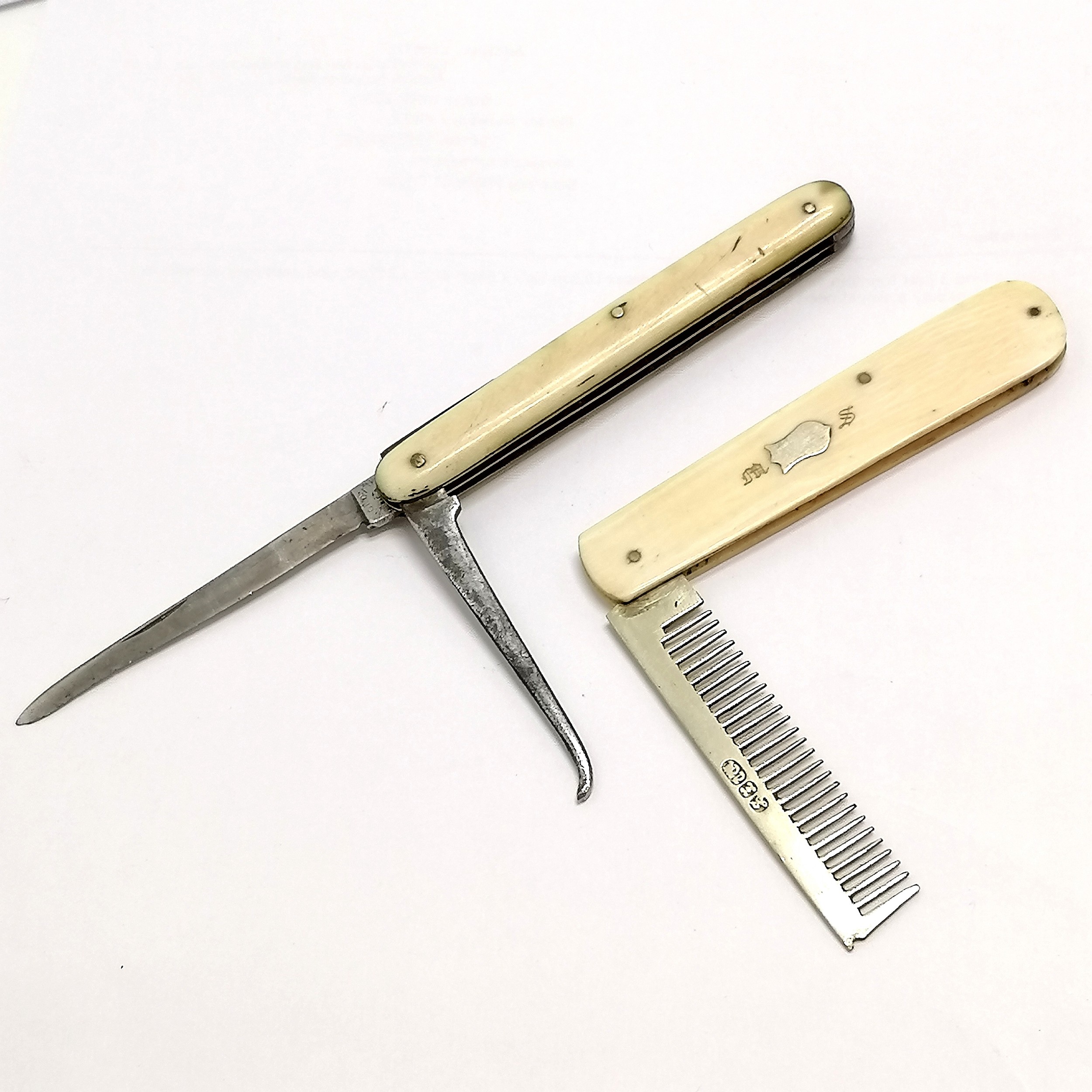 Antique Morden & Co. pocket knife and pick A/F , T/W an unusual folding pocket comb total length