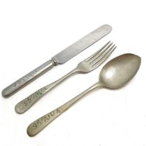 Air Ministry marked spoon, knife and fork numbered 957004- knife 20cm long - in used condition