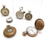 6 x antique pocket watches inc ladies silver fob with engraved detail (34mm case) - all for spares /