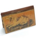 Antique Tunbridge ware sewing needle book cover with dog & flower detail to outside and chequered