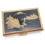 Vintage musical compact by Clover with Mt Fuji design to lid - 8.5cm x 5.5cm and music plays at time