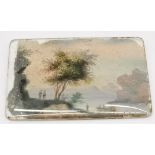Antique reverse painting on glass vignette of figures on a boat near a shoreline - 4cm x 2.5cm and