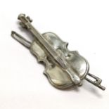 Novelty unmarked silver cello + bow brooch - 6.5cm & 3.6g - SOLD ON BEHALF OF THE NEW BREAST