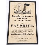 Framed advertising poster for Lincoln to Boston paddle steamer - frame 46cm x 29cm