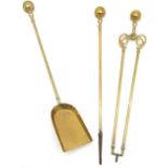 Art Nouveau style brass 3 piece companion set (66cm long) ~ slight dents to spheres otherwise in