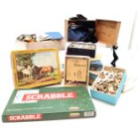 Quantity of antique and vintage puzzles, some in original boxes T/W vintage Scrabble board game