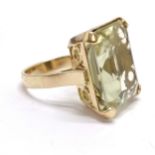 Unmarked 18ct gold citrine ring - size Q & 14.3g total weight ~ citrine approx 20mm x 17mm