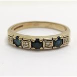 9ct hallmarked gold sapphire & diamond half eternity ring - size L½ & 2g total weight