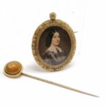 Antique pinchbeck framed portrait miniature of a Lady brooch/pendant, minus ring, 5.5 cm length, 4.5