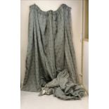Pair of interlined pale blue curtains with gold and dark blue floral detail - 180cm wide x 210cm