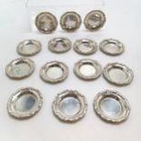 900 silver (lotus marks) set of 14 x Egyptian small trays / coasters - 6.5cm diameter & total 253g