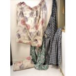 3 pairs of curtains - pink floral 120cm wide x 140cm long, blue check 180cm wide x 90cm long,