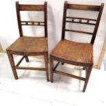 Antique country elm seated chair, with some signs of old worm, and another matched 41 cm wide, 36 cm