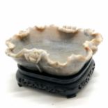 Antique Chinese hand carved soapstone water vessel in the form of a lily pad with original hand