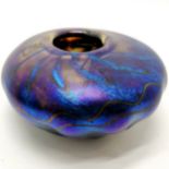 1983 dated and signed Iridescent art glass vase - 10cm diameter x 6cm high