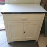 Vintage enamel top painted kitchen cupboard, with single drawer and 2 door cupboard, 77 cm, wide, 46