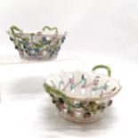 2 antique continental china baskets with encrusted floral decoration 20cm across - smaller basket