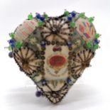 Antique sweetheart pin cushion with Grenadier Guard card and silk card detail - 16cm x 17cm ~ has