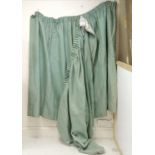 Pair of lined turquoise linen curtains with gold detail 167cm long x 150cm wide - has some