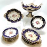 Victorian hand decorated floral & gilded dessert service comprising fruit comport (25cm high and has