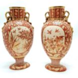 Pair of decorative vases / lamp bases with hand gilded detail to red ground - 36cm high - 1 has