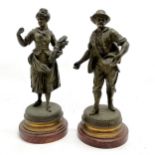 Pair of antique spelter figures on scumbled turned wooden bases - 27cm high and no obvious damage