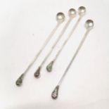 4 x silver (2 unmarked) cocktail swizzle spoons with paua shell detail to finials by PL - 63g