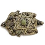 Sterling silver filigree ethnic brooch with Star of David detail & cabochon green stone centre - 8.