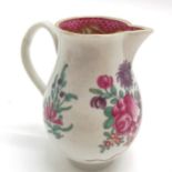18th century Worcester sparrow beak jug with floral decoration & border to inside of rim - 8.5cm &