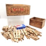 Vintage wooden crate advertising Vim, missing part of lid, 38 cm wide, 39 cm deep, 16 cm high, t/w