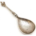 830 silver marked hand engraved spoon with cast handle with acanthus leaf / face mask detail - 13.